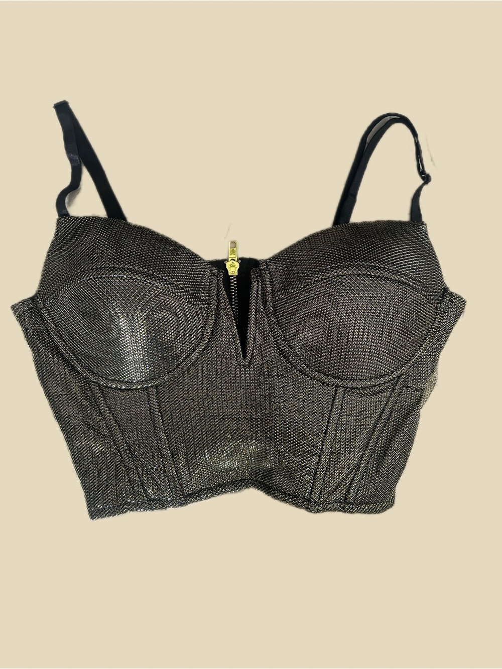 Black Bustier Top with Gold Trim